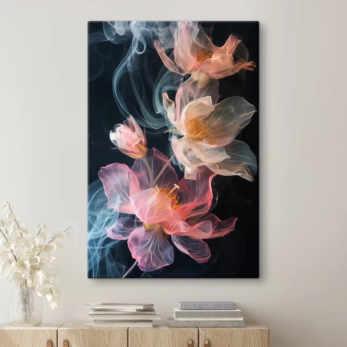 Glezna Smalki, gaisīgi ziedi dūmu ielokā s40967