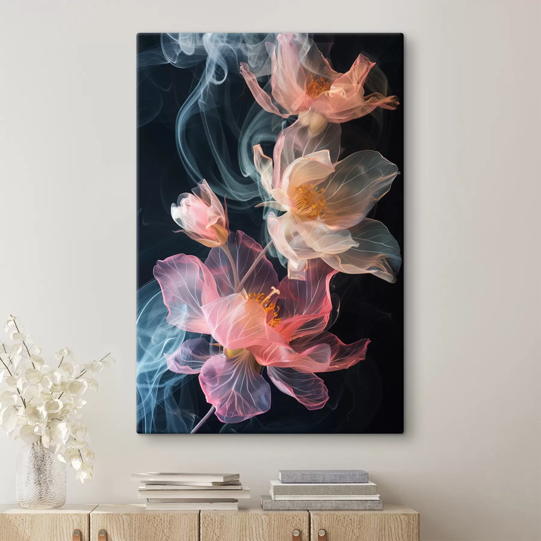 Fototapetes Smalki, gaisīgi ziedi dūmu ielokā s40967