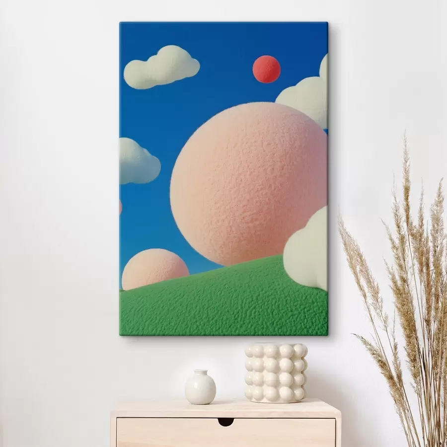 Glezna Krāsaina filca abstrakcija ar baloniem un mākoņiem s40971