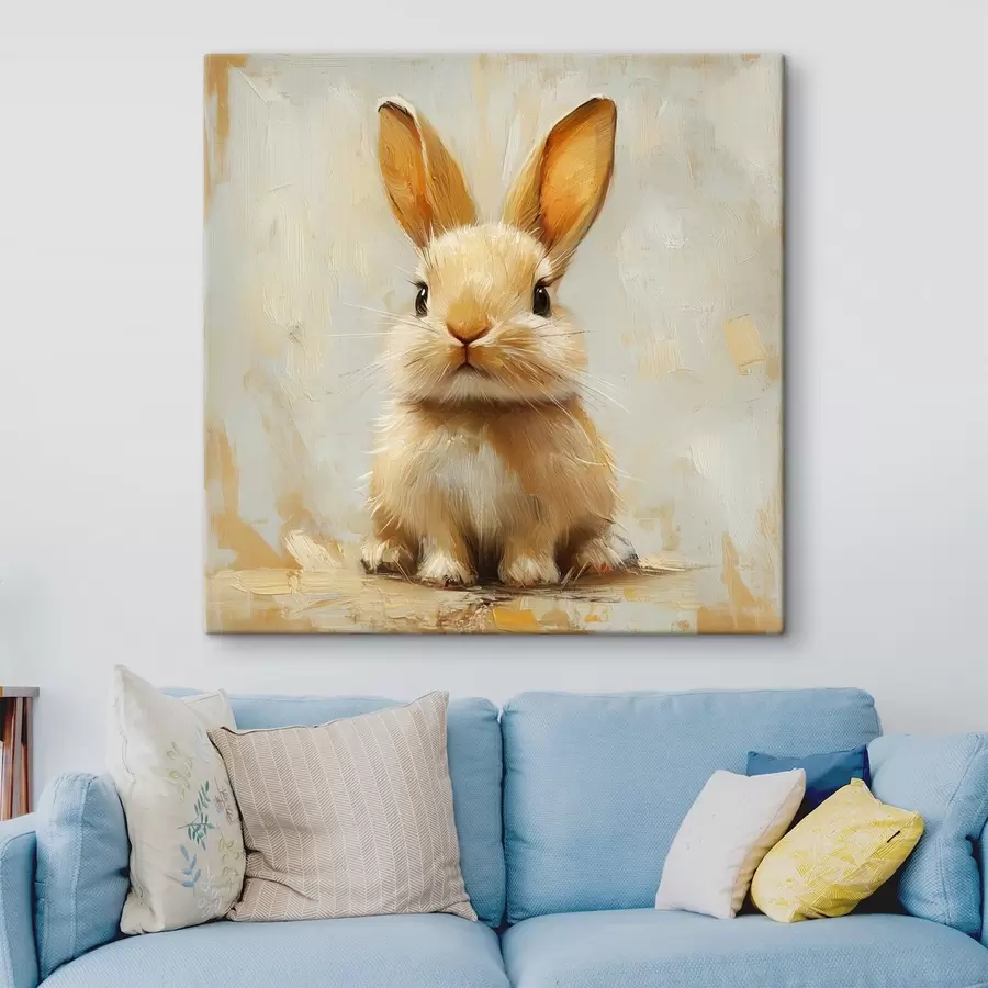 Glezna Bēšs zaķis uz gaiša fona ar drosmīgiem triepieniem ar otu s41000