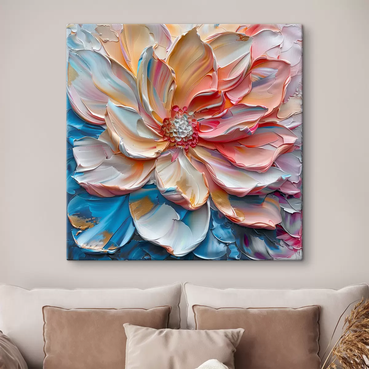 Glezna Krāsaini ziedu ziedlapiņas ar drosmīgiem triepieniem ar otu s41005