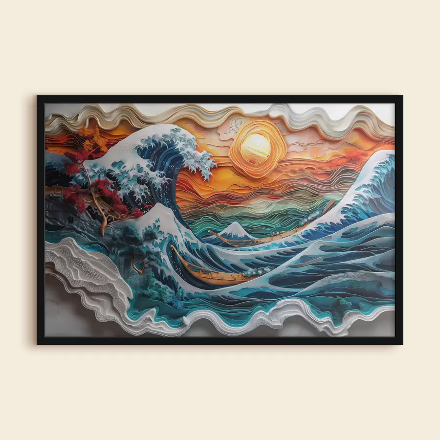 Fototapetes Bareljefa imitācija: plosošs okeāns ar laivām un sauli f40976