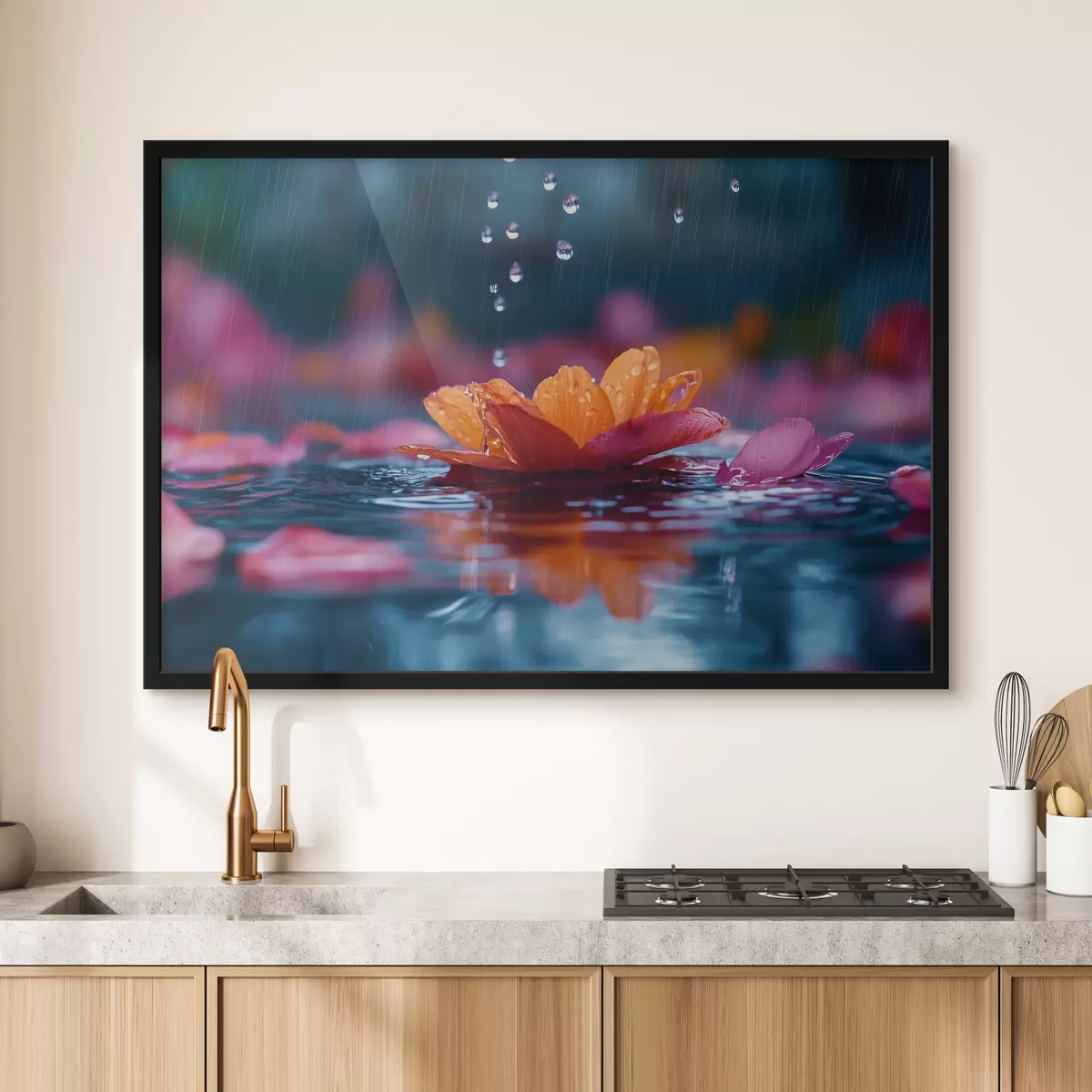 Plakāts Ūdens lilija ar lietus pilieniem f40977