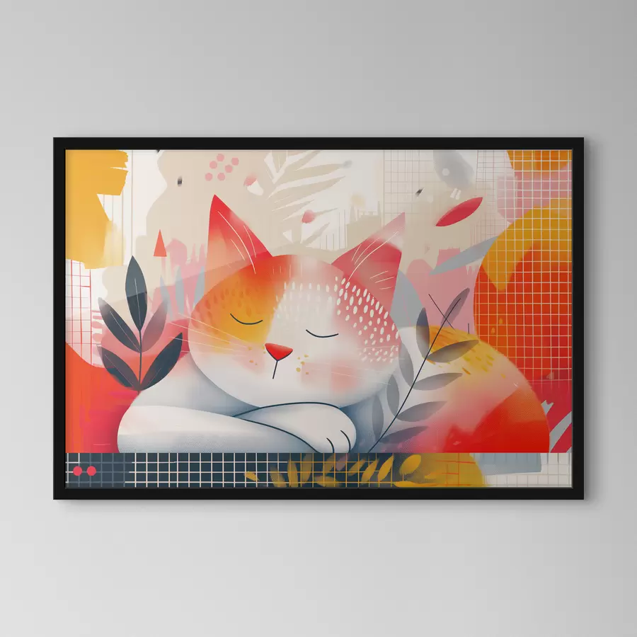 Fototapetes Gudrs kaķis guļ uz grīdas starp krāsainiem ziediem f40981