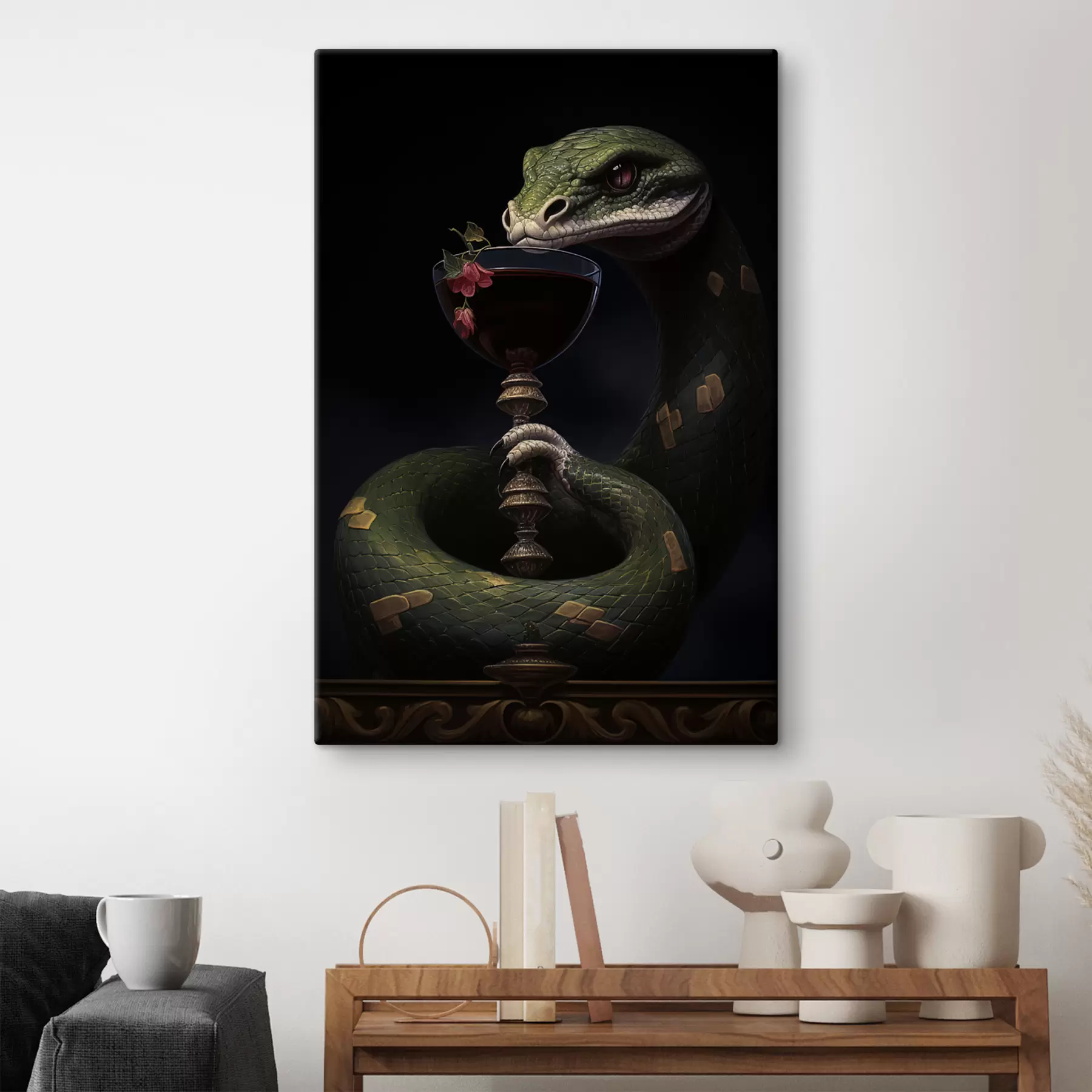 Fototapetes stikls un čūska s41140