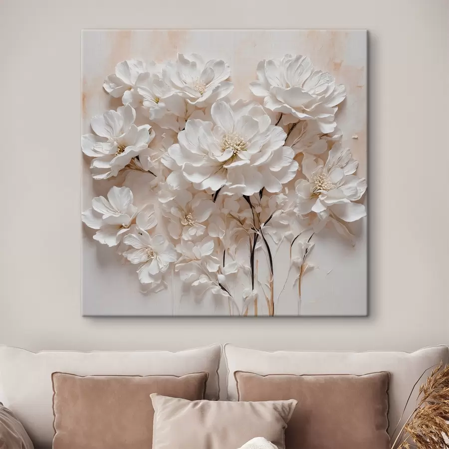 Glezna Balti ziedi uz balta-oranža fona s41042