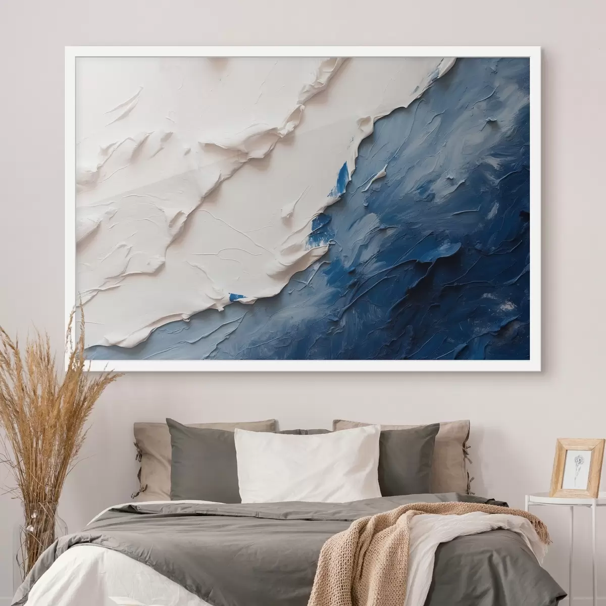 Plakāts Abstrakcija ar balto un zilo eļļas krāsām f41025