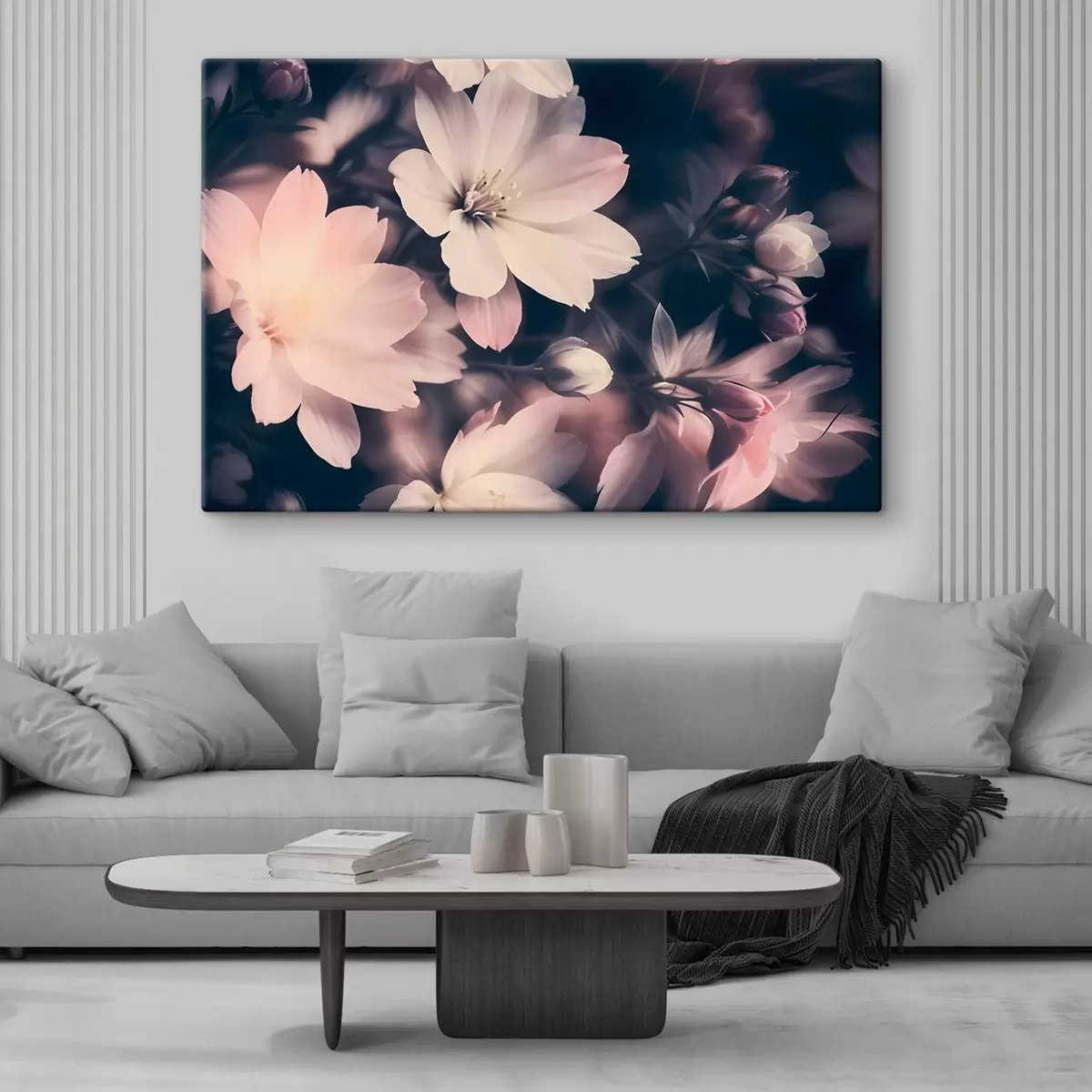 Glezna Maigas rozā un baltas vintage gaismas ziedi ar neskaidru fonu s41084