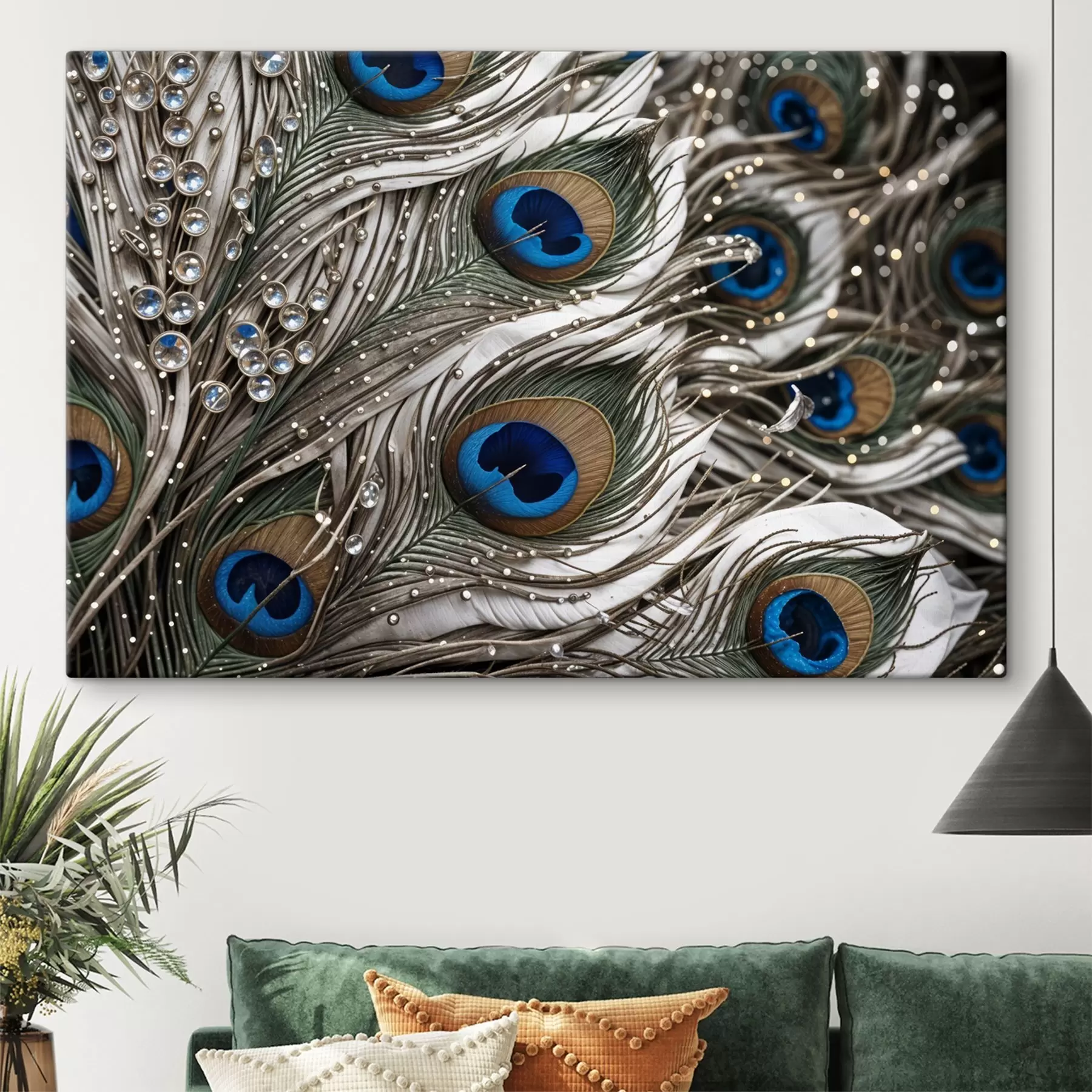 Glezna Spilgtas pāvu spalvas ar sarežģītiem rakstiem un spilgtiem ziliem rakstiem s41103