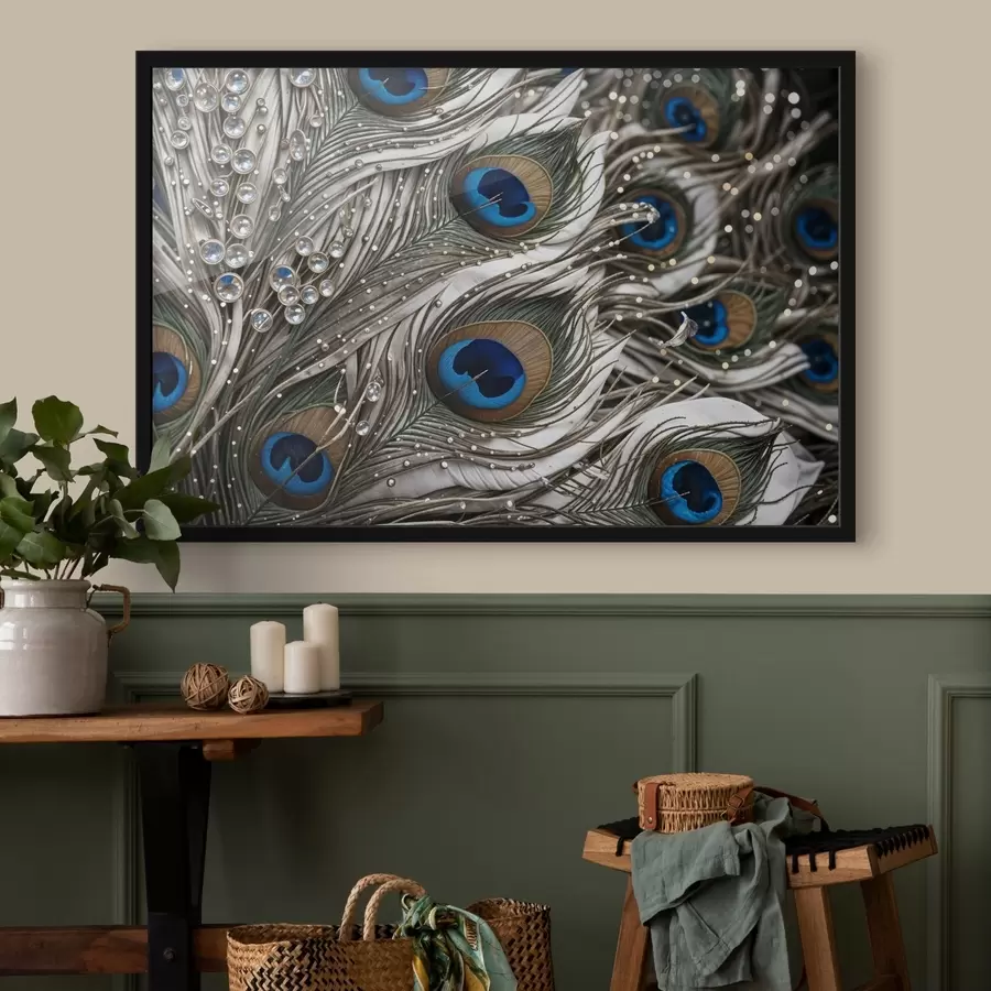 Fototapetes Spilgtas pāvu spalvas ar sarežģītiem rakstiem un spilgtiem ziliem rakstiem f41103