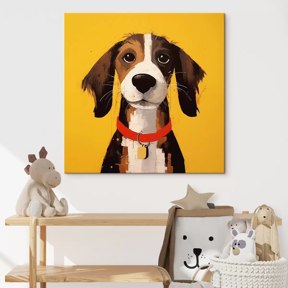 Glezna Suņa portrets uz dzeltena fona s41232