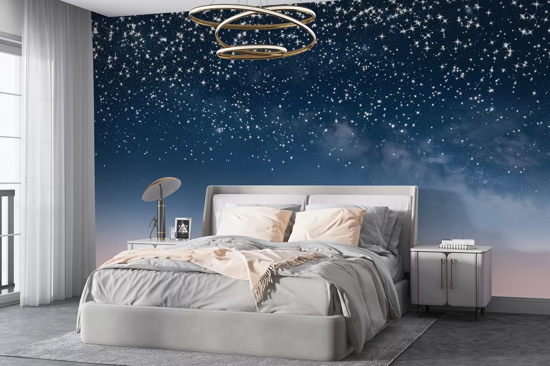 Fototapetes Zvaigžņotas nakts debesis, rozā gradients, kosmiskais, zvaigznāji w01797