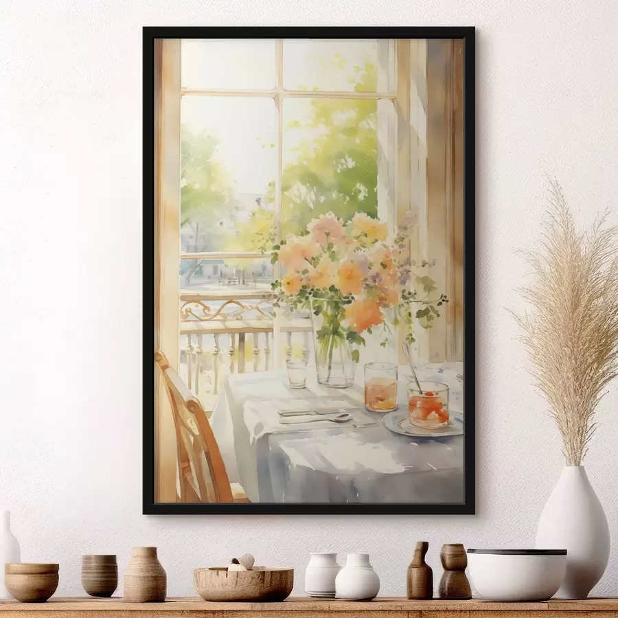 Fototapetes Romantiskas vakariņas, akvarelis, boho stils, ziedi, daba f41165