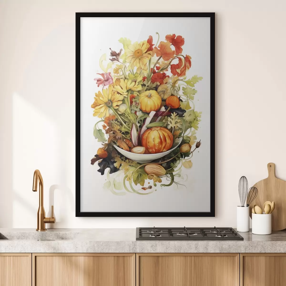 Plakāts Rudens raža, akvarelis dārzeņi, ķirbji, ziedi f41172