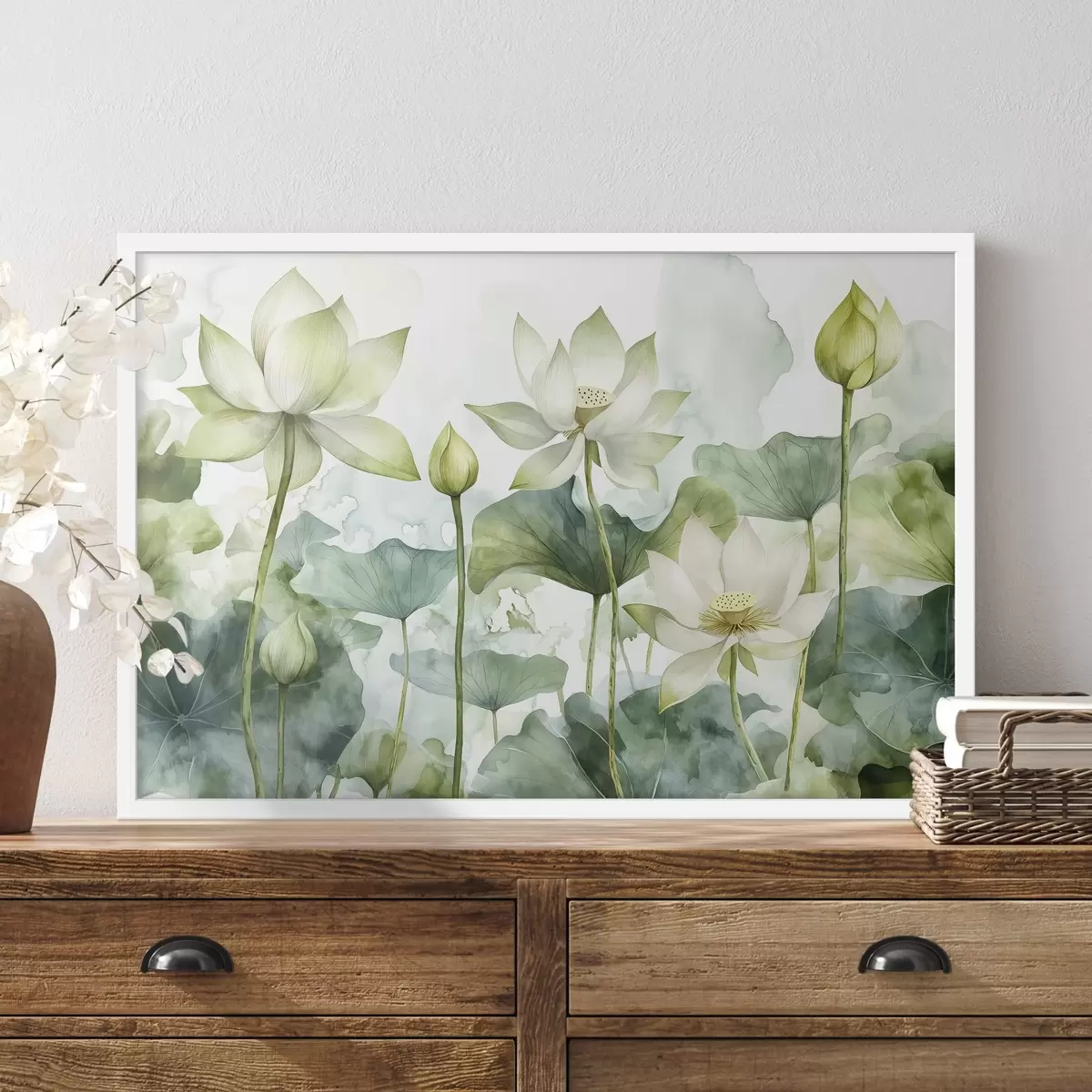 Plakāts Akvareļu lotosi, sulīgi apstādījumi f41226