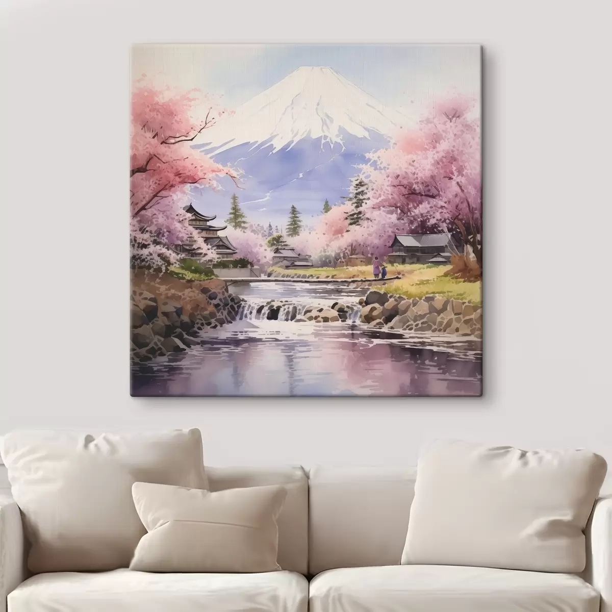 Glezna Ķiršu ziedi pie Fudzi kalna upes s38948
