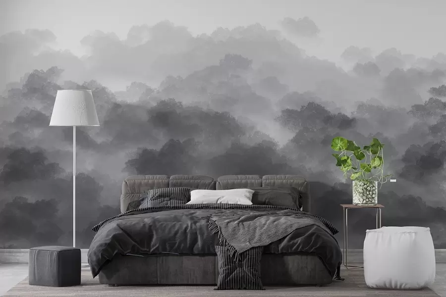 Fototapetes Mežs miglā, dabas ainavas, pelēka krāsa w01880v3