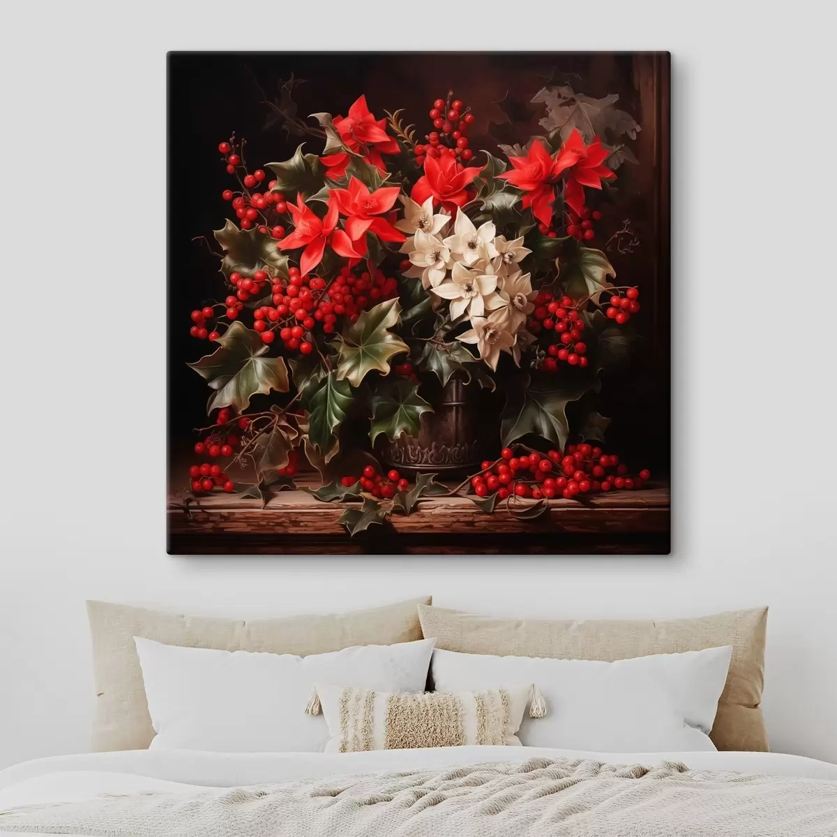 Glezna Pušķis ar Holly un Ziemassvētku ziedu uz tumša fona s41272