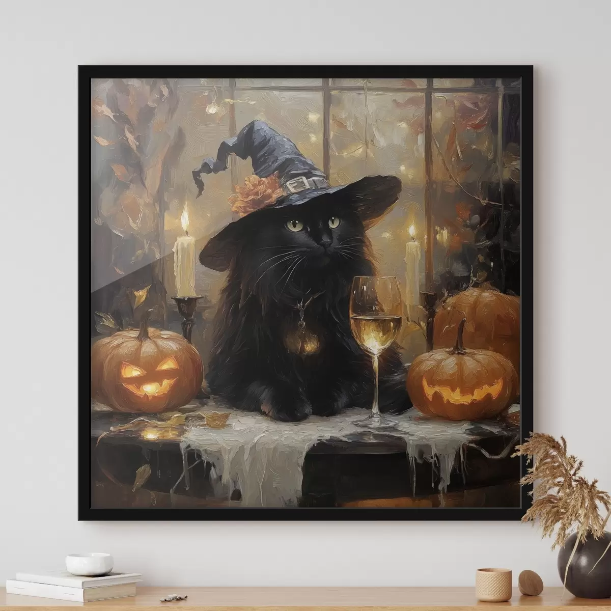 Plakāts Melns kaķis ar ķirbjiem f41349