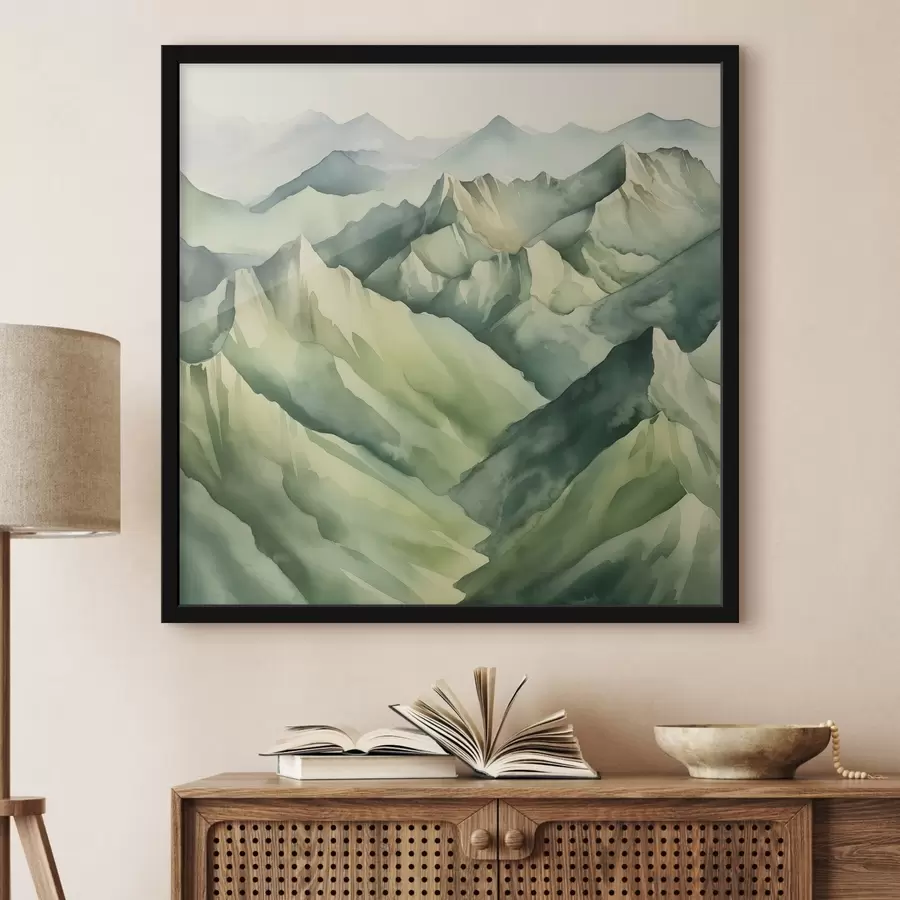 Fototapetes Mierīgi kalni maigi zaļos toņos f38909