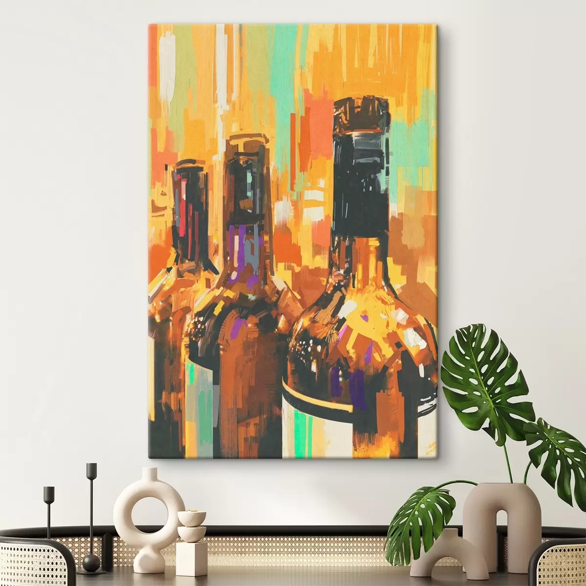 Glezna Pudeļu grupa uz krāsaina fona s37086