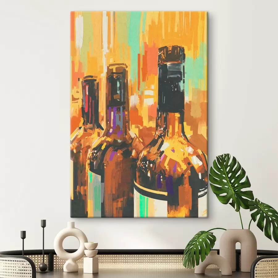 Glezna Pudeļu grupa uz krāsaina fona s37086