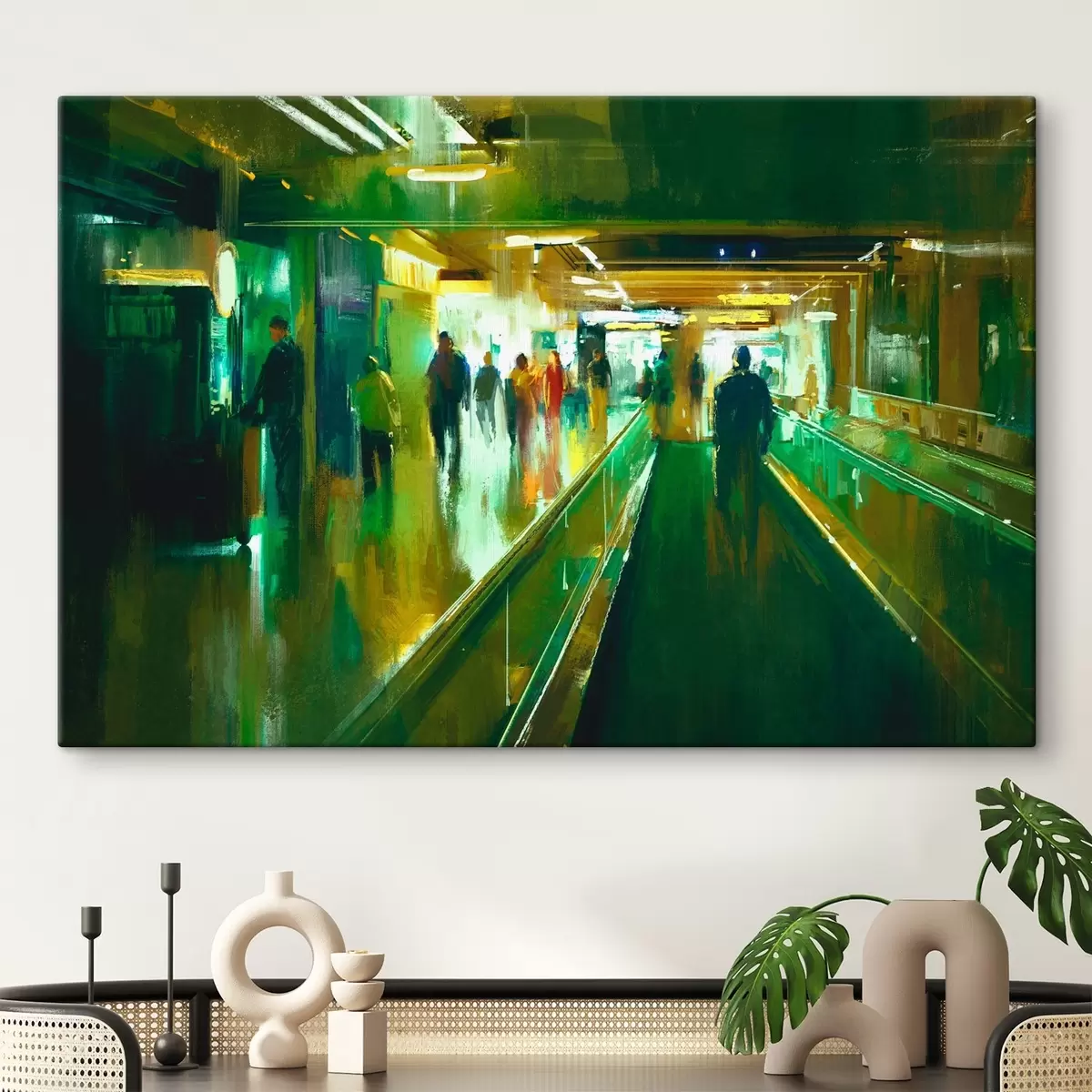 Glezna Cilvēku grupa, kas iet pa eskalatoru s37103