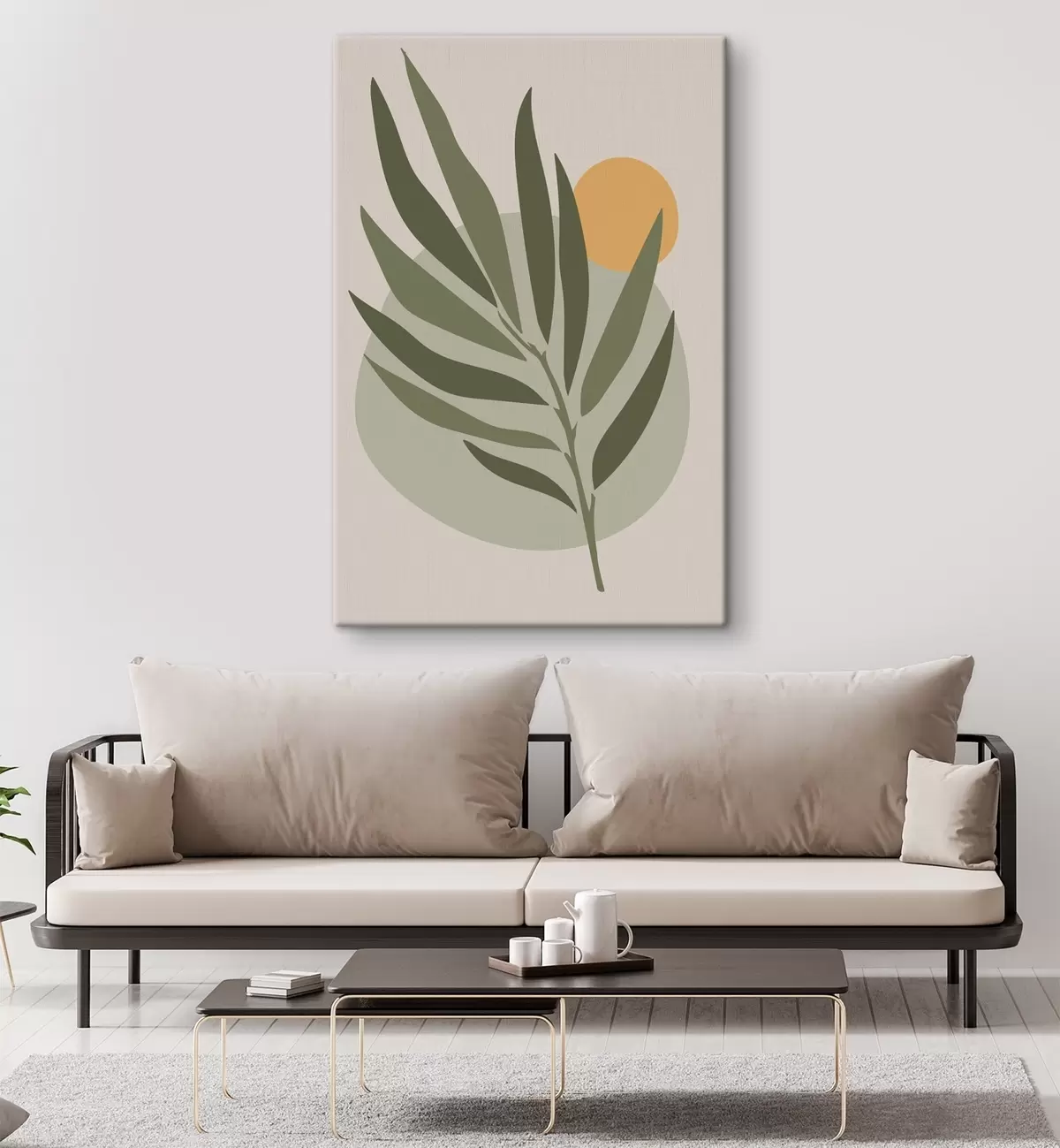 Glezna Zaļa lapa ar dzeltenu apli s37442