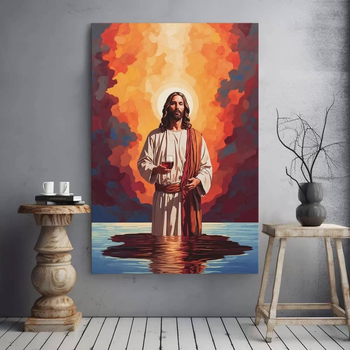 Glezna Vīrieša glezna ar vīna glāzi rokās s38125