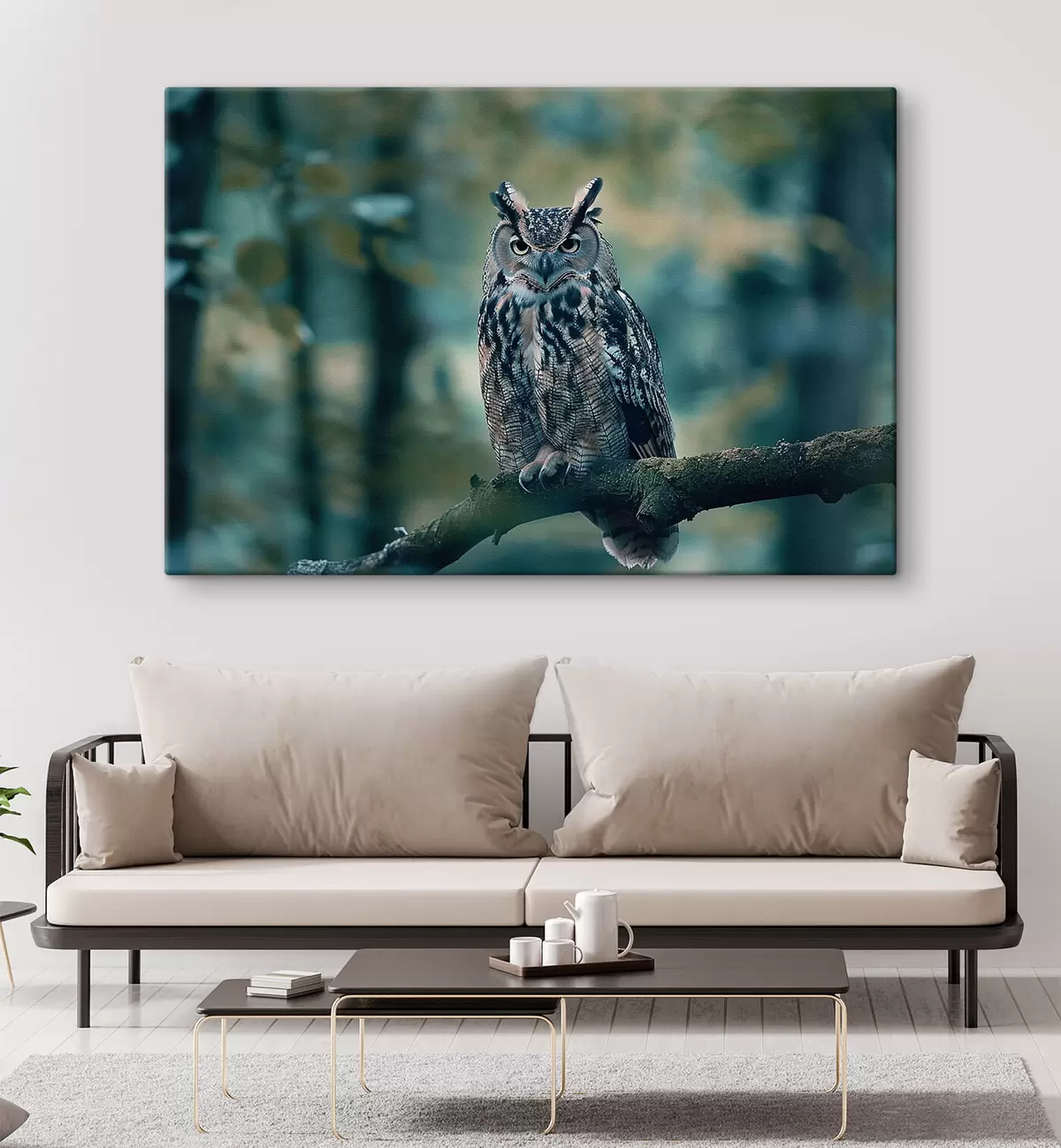 Glezna Pūce sēž uz zara s38249