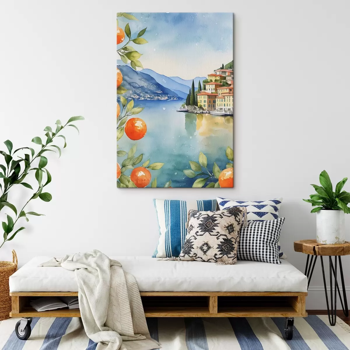 Glezna Akvarelis ar pilsētu ūdenstilpes malā s38402