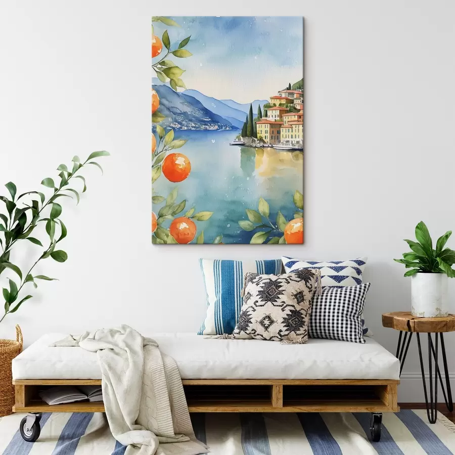 Glezna Akvarelis ar pilsētu ūdenstilpes malā s38402