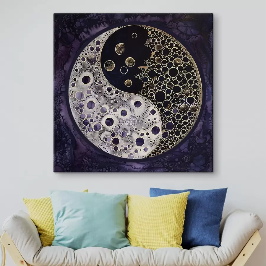Glezna Yin un yang simbols uz violetā fona s38535