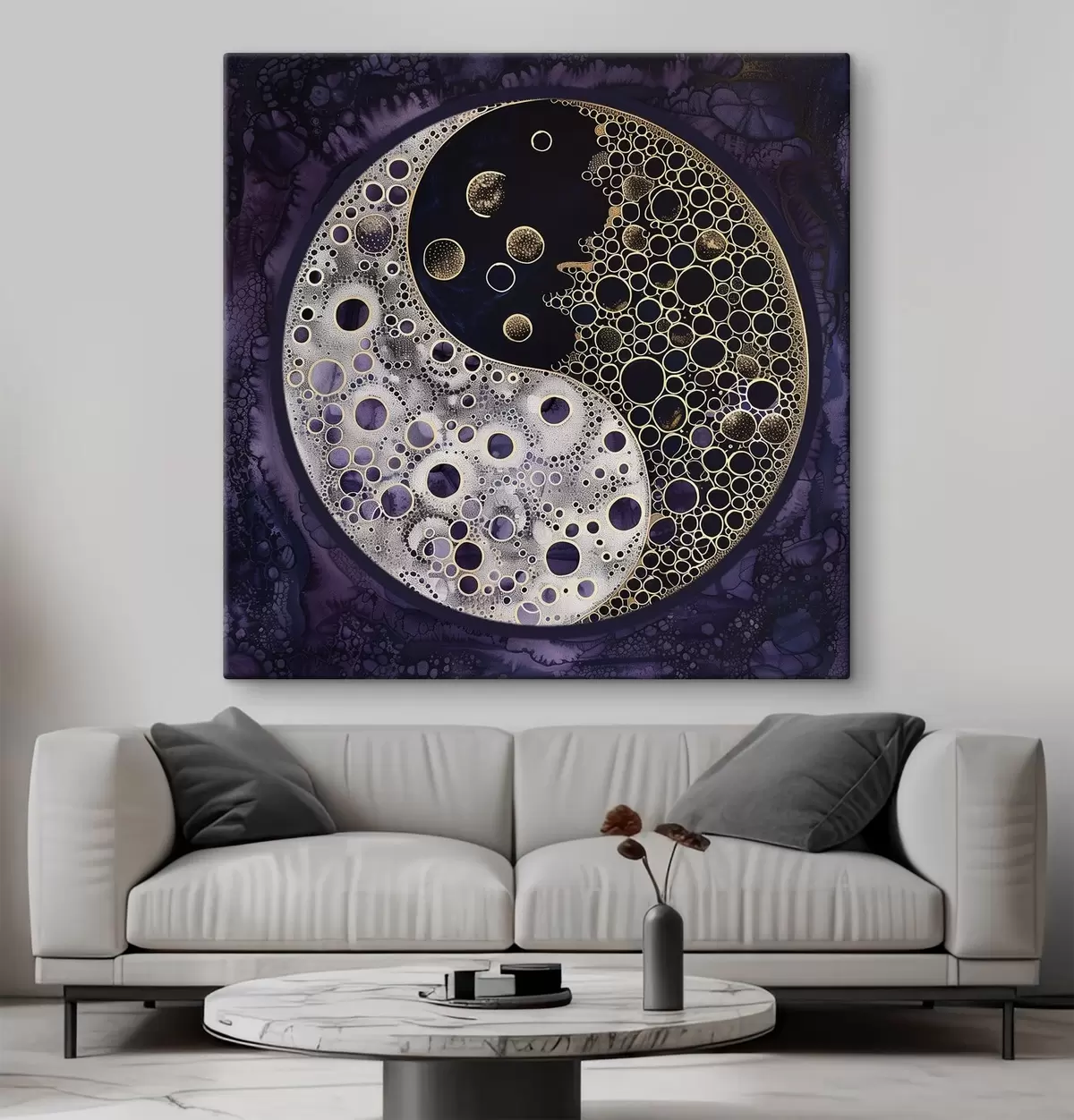 Glezna Yin un yang simbols uz violetā fona s38535
