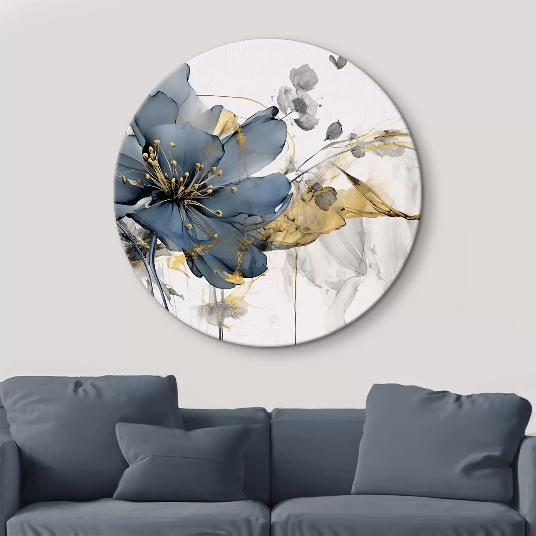 Glezna Zils caurspīdīgs maigs zieds ar krāsas šļakatām r35527