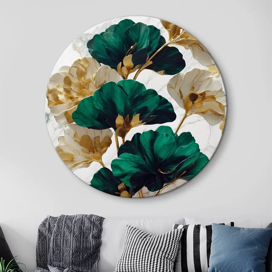 Glezna Zaļie un baltie ziedi uz balta marmora fona r36646