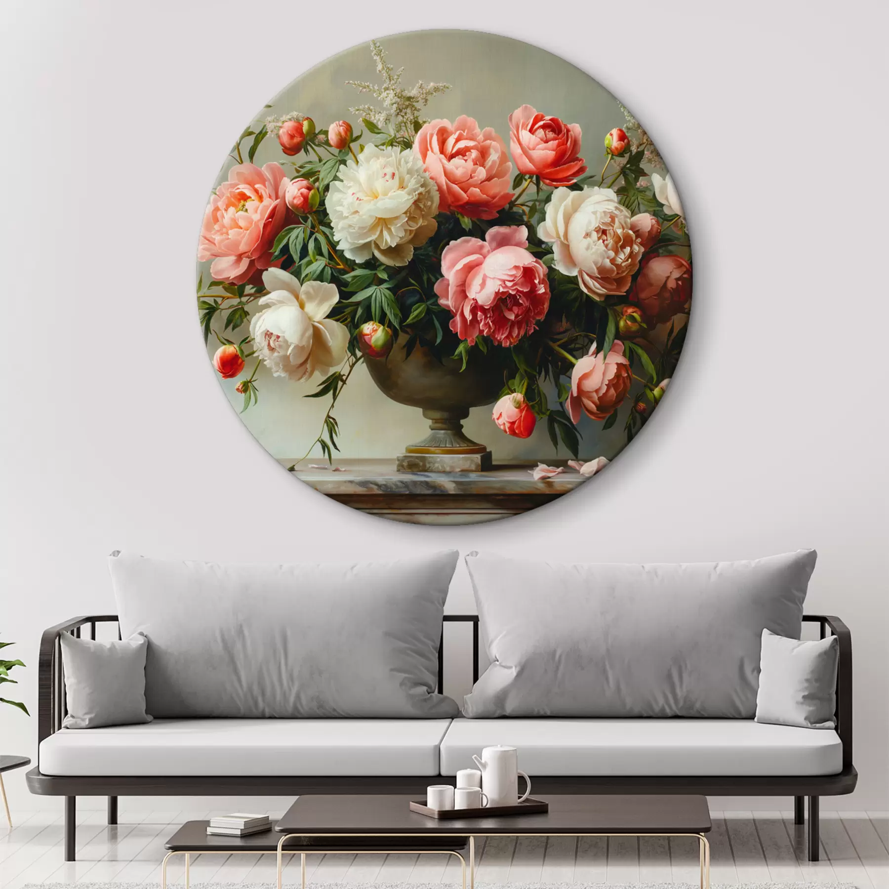 Glezna Sulīgs peoniju pušķis un melna vāze r38460