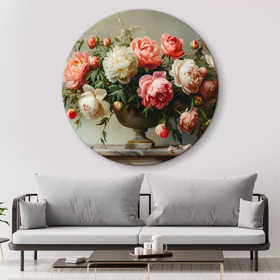 Glezna Sulīgs peoniju pušķis un melna vāze r38460