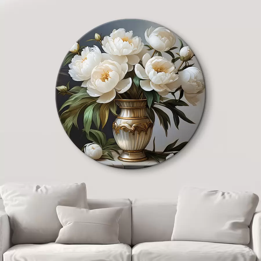 Glezna Balto peoniju pušķis r39475