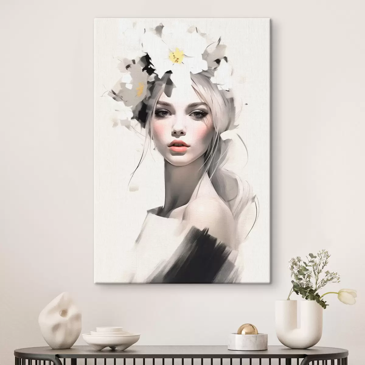 Glezna Modelis meitene ar ziediem matos s41321