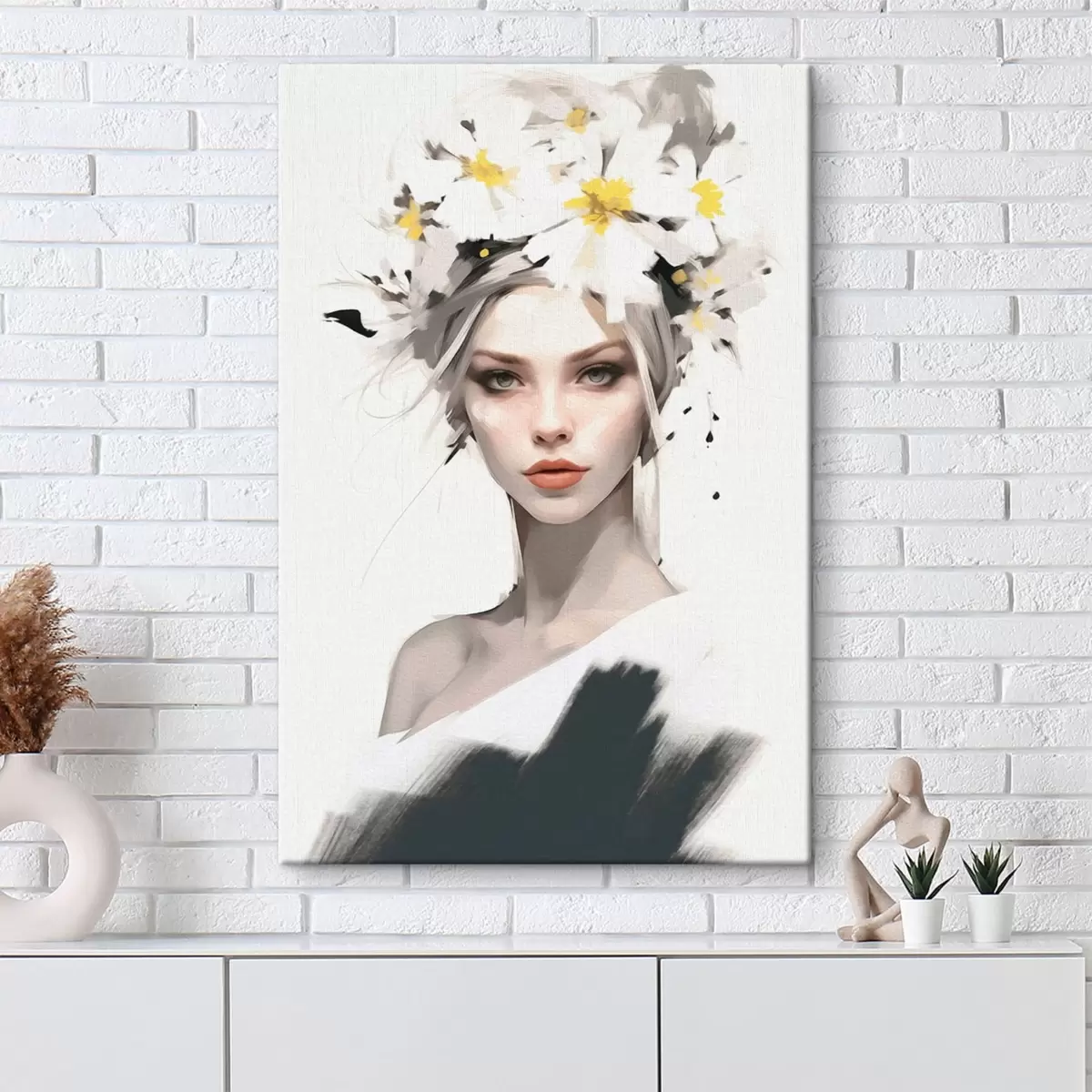 Glezna Meitene ar skaistiem ziediem matos s41323