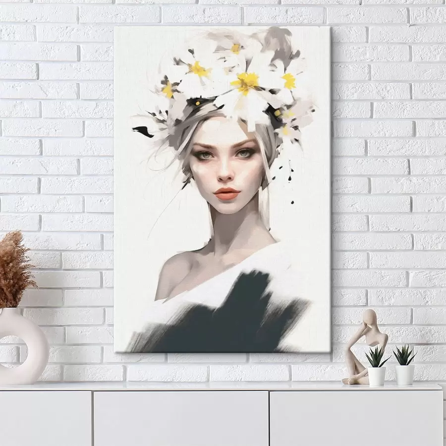 Glezna Meitene ar skaistiem ziediem matos s41323