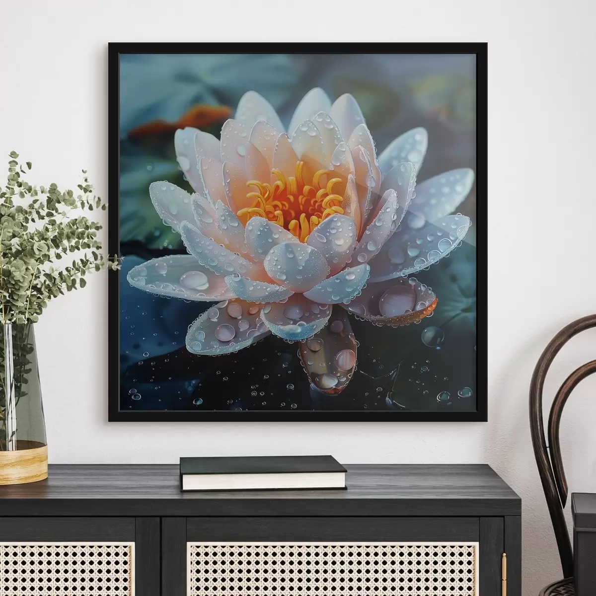 Plakāts Lotosa zieds ar rasas pilieniem f41433