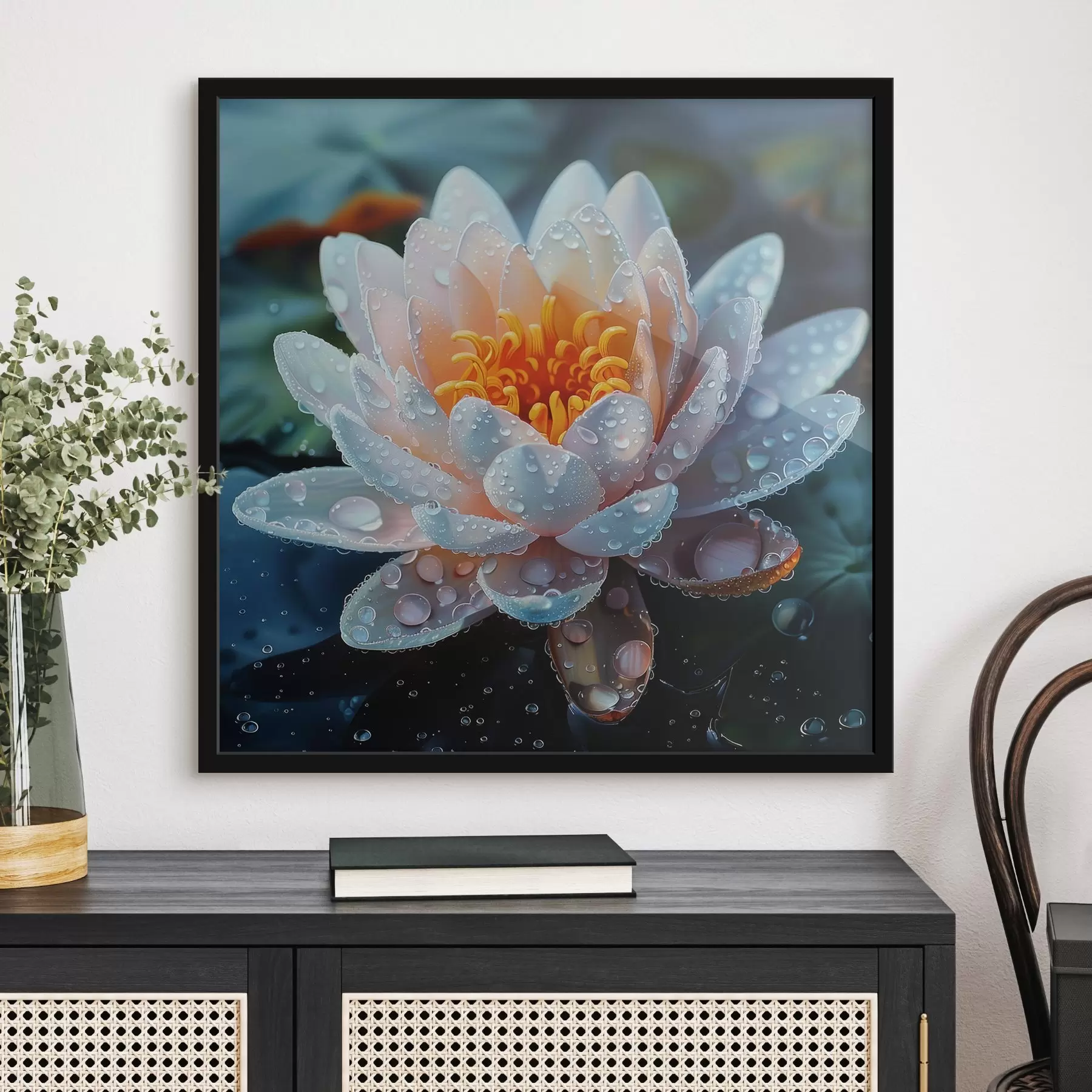 Fototapetes Lotosa zieds ar rasas pilieniem f41433