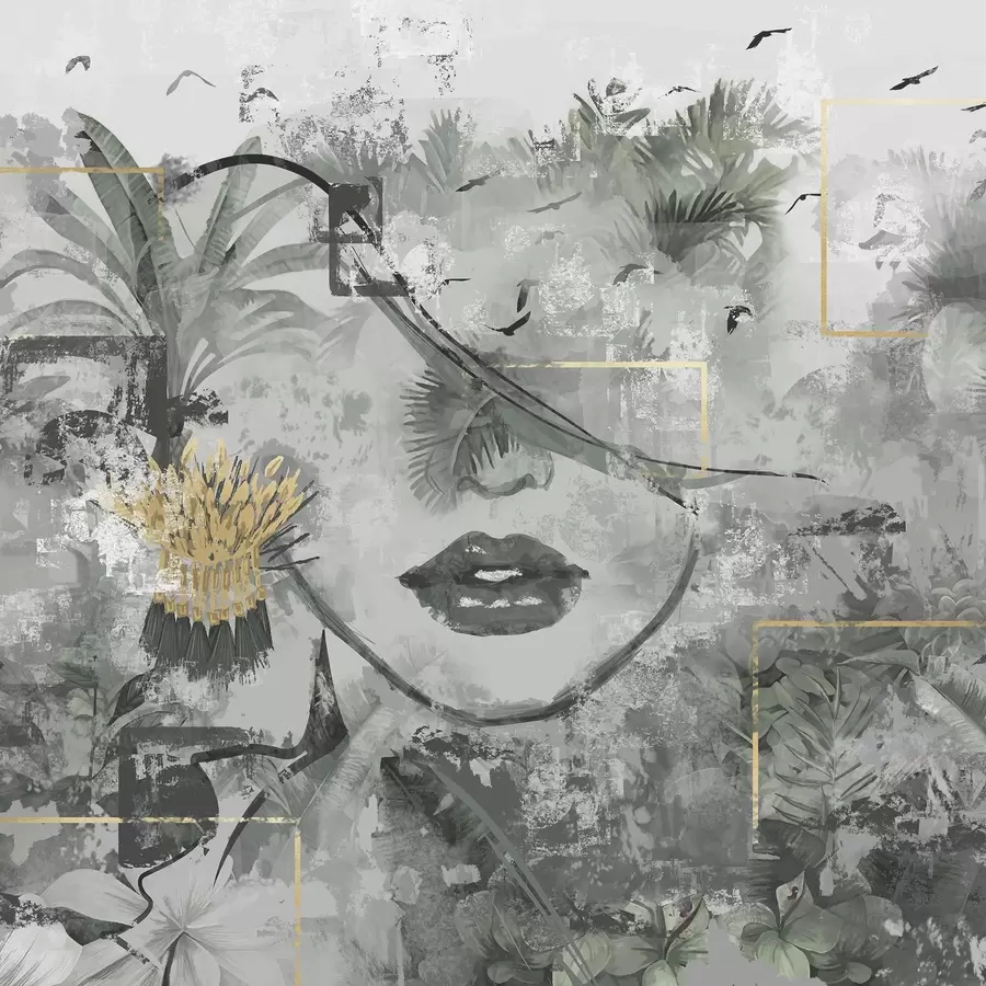 Fototapetes Grunge lietus mežs un meitenes sejas siluets w01916d1