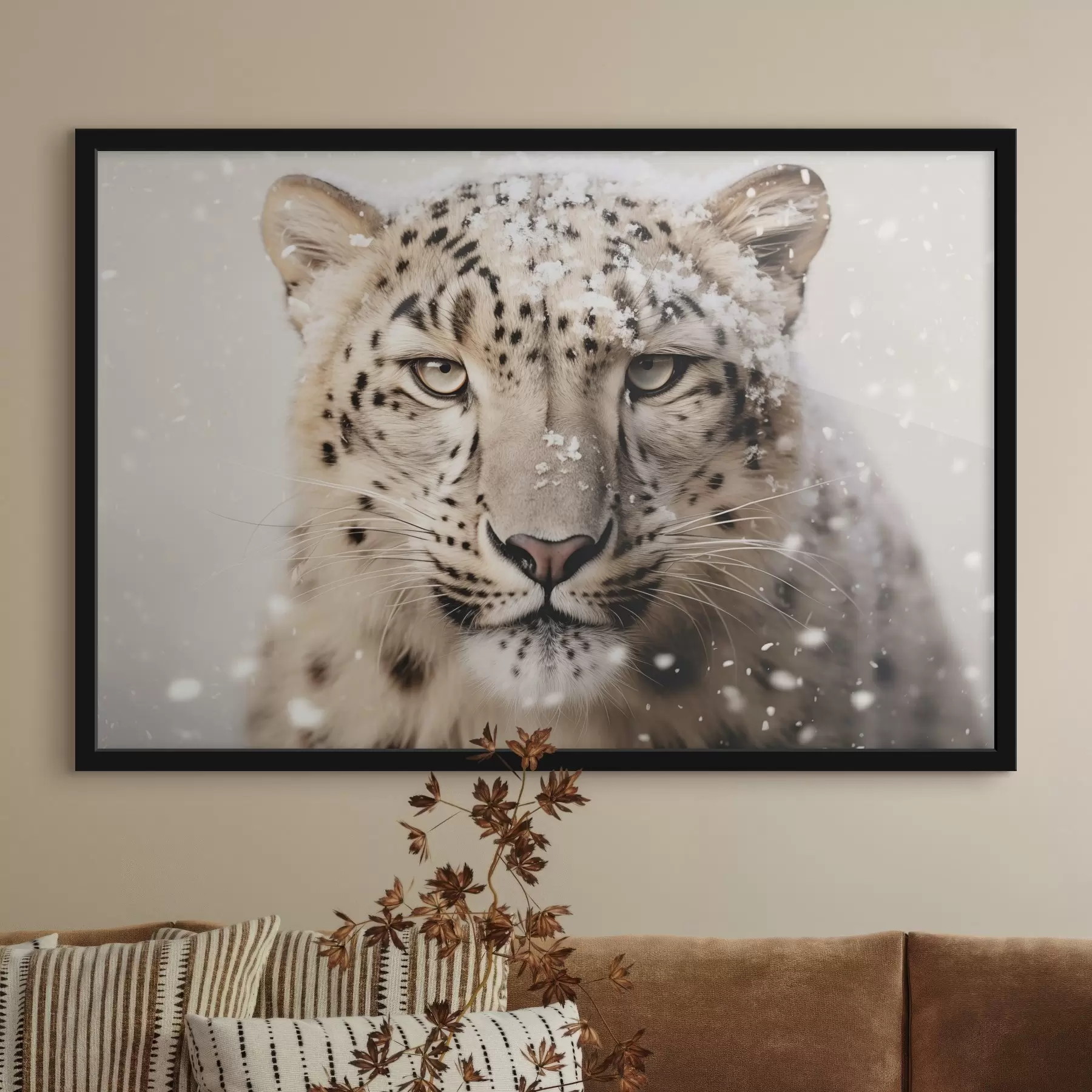 Glezna Leoparda portrets zem krītoša sniega f41434