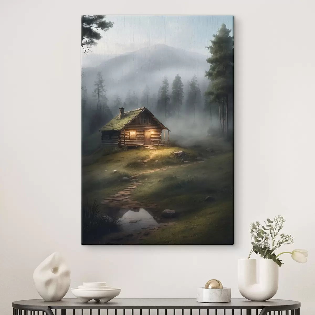 Glezna Mājiņa miglainā mežā s41304