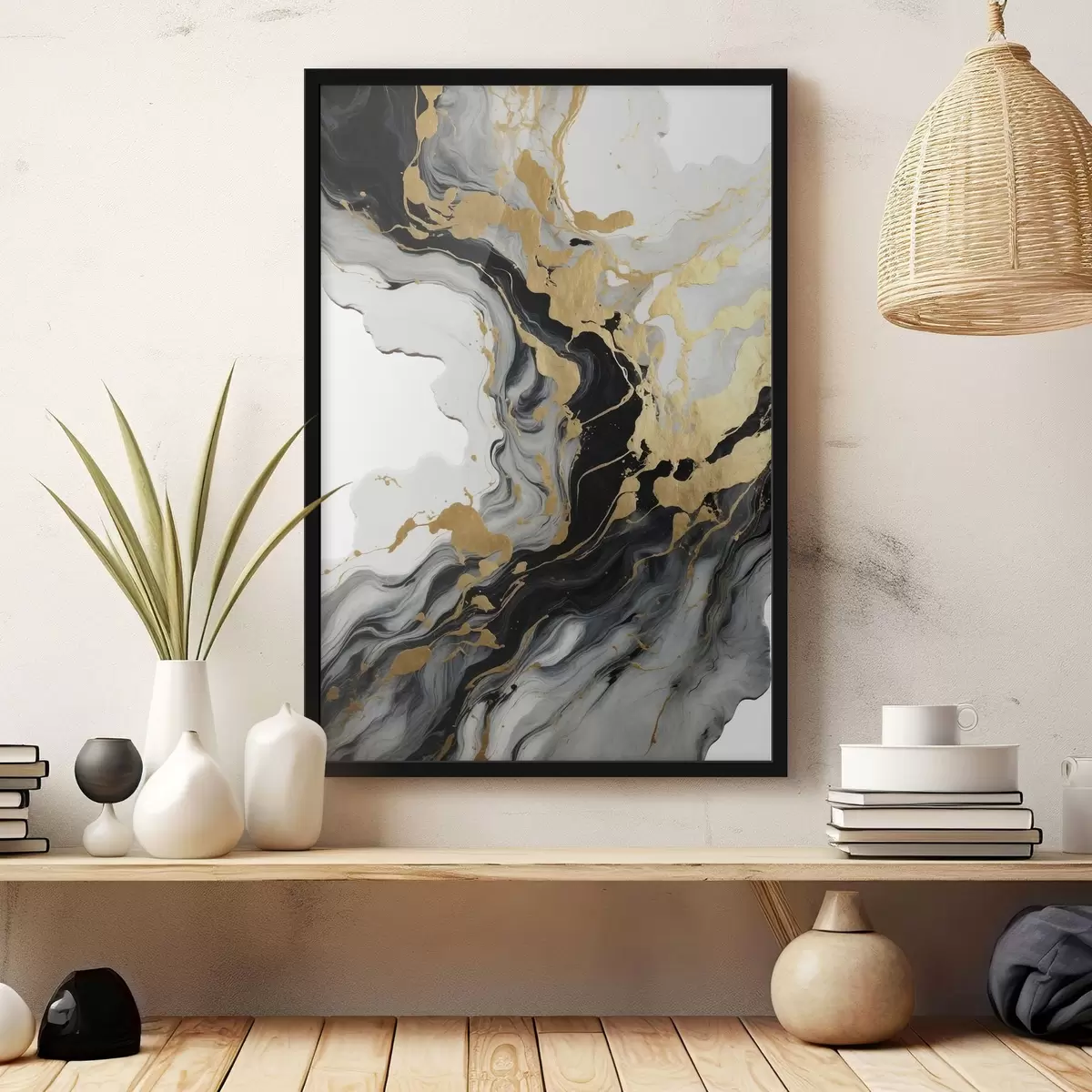 Plakāts Abstraktā glezniecība akvarelī ar melnām un dzeltenām krāsām f41290