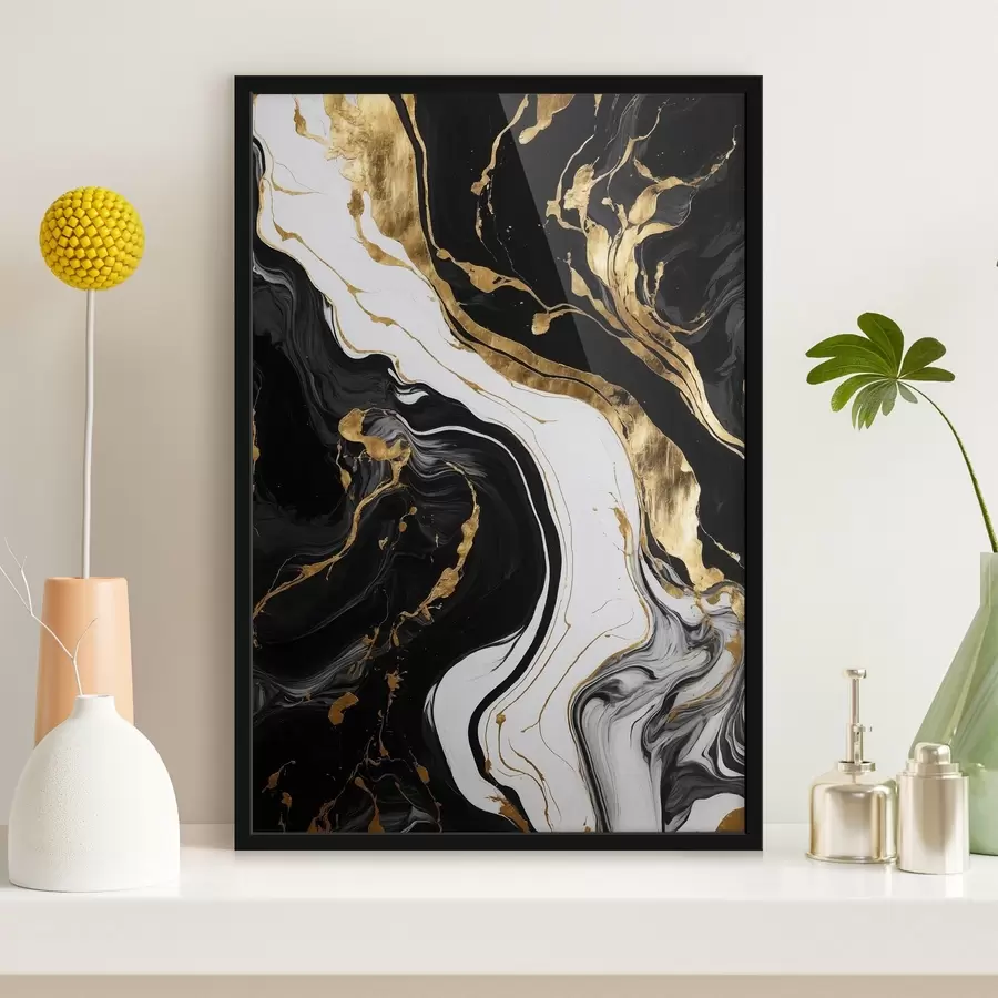 Fototapetes Melnbalta abstrakta glezniecība ar dzelteniem plankumiem f41292