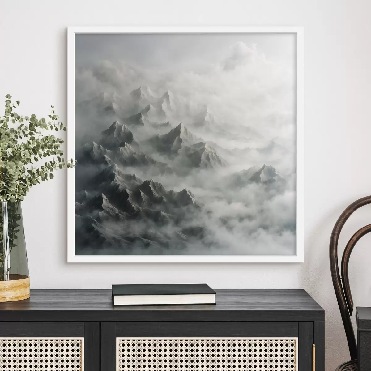 Plakāts Sniegotie kalni miglā f41301